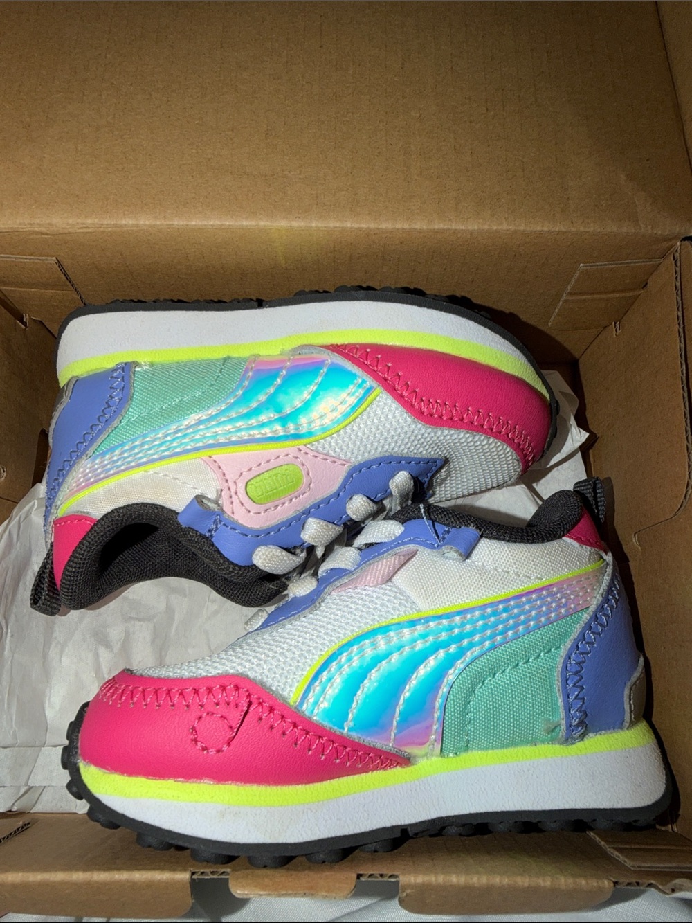 Baby size 4c Puma Kids Neon Pink Teal Blue Athletic Sneakers